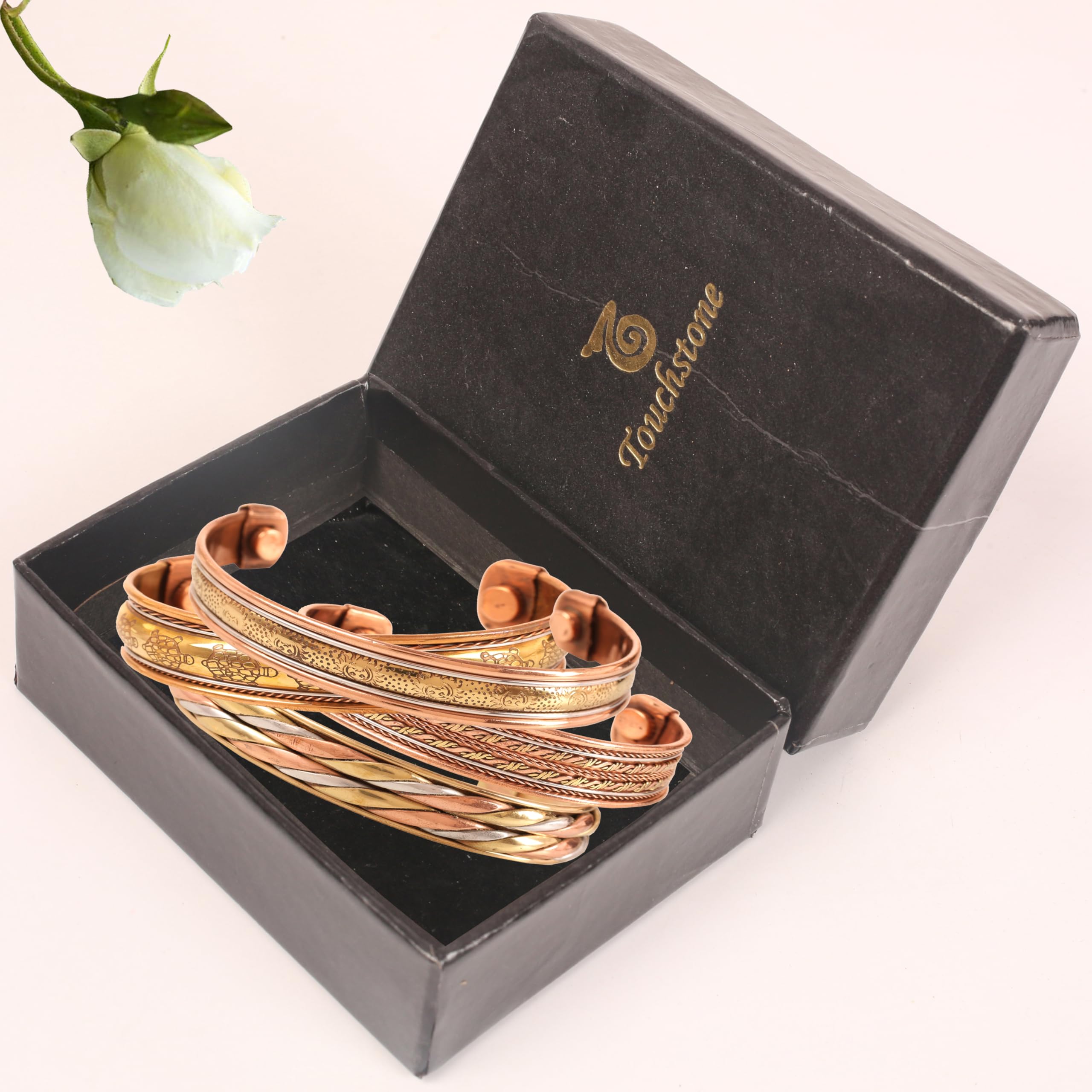 Authentic Tibetan Style Touchstone Copper Bracelet - Hand Forged Solid High Gauge Copper Cuff Jewelry for Women & Men - Multiple Design Options - Perfect for Meditation, Yoga & Spiritual Healing