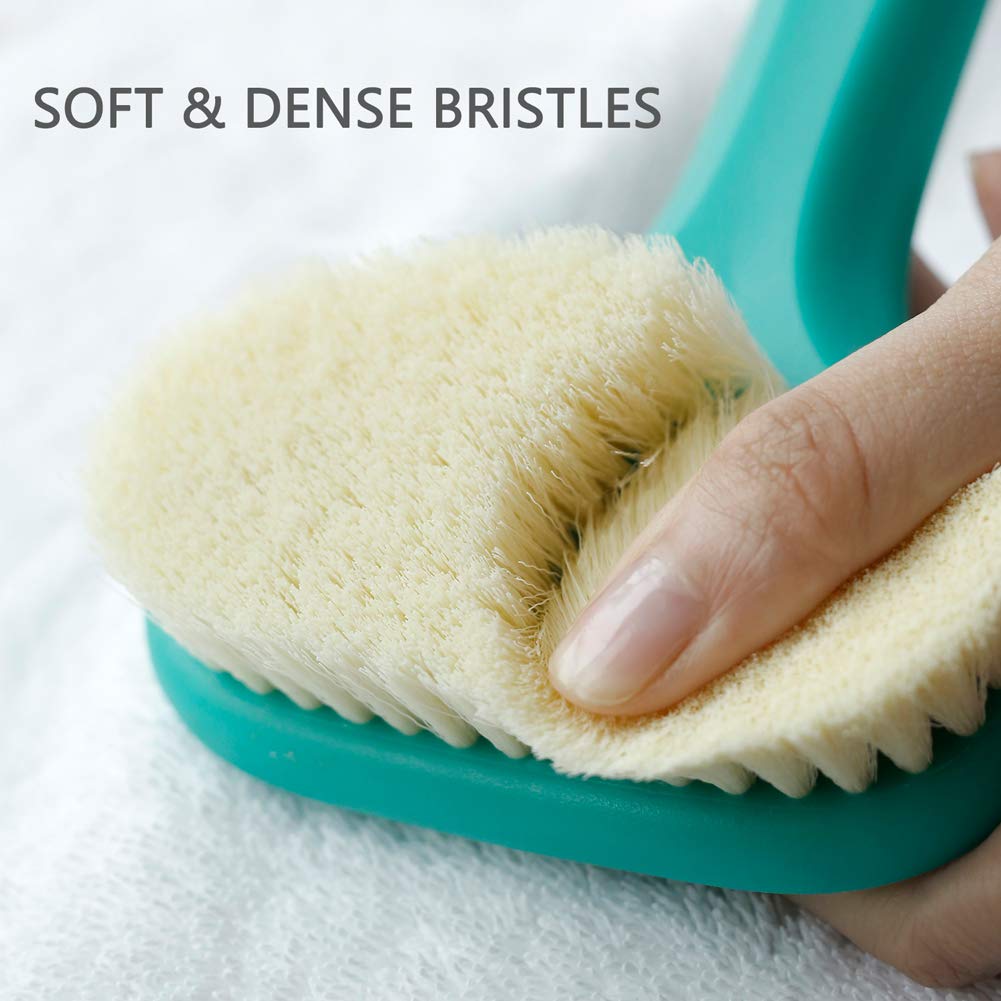 Premium Body Brush for Dry & Wet Brushing - 14 Inch Long Handle with Soft Bristles for Gentle Exfoliation, Improved Circulation & Glowing Skin | Perfect for Shower, Spa & Self-Care Routine (Green & White)