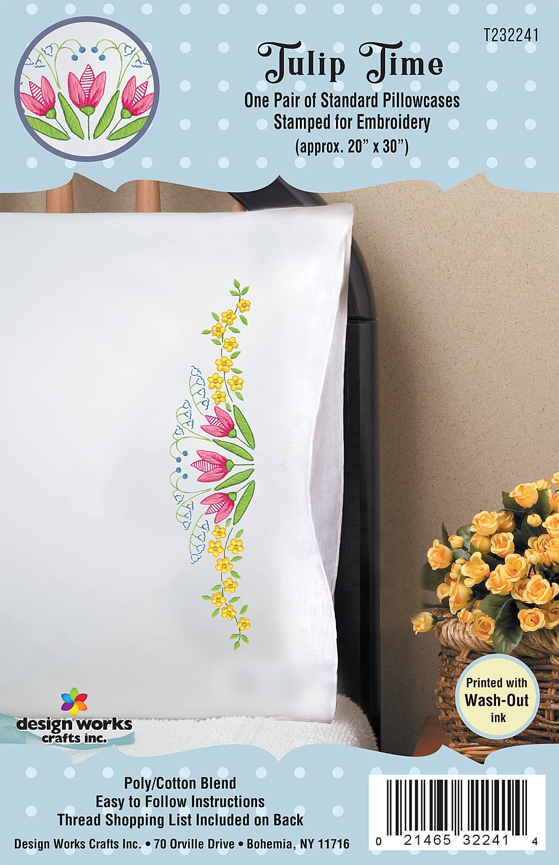 Tobin Tulip Time Stamped Embroidery Pillowcases - Elegant Floral Design for Home Decor, Bedroom & Gift Giving