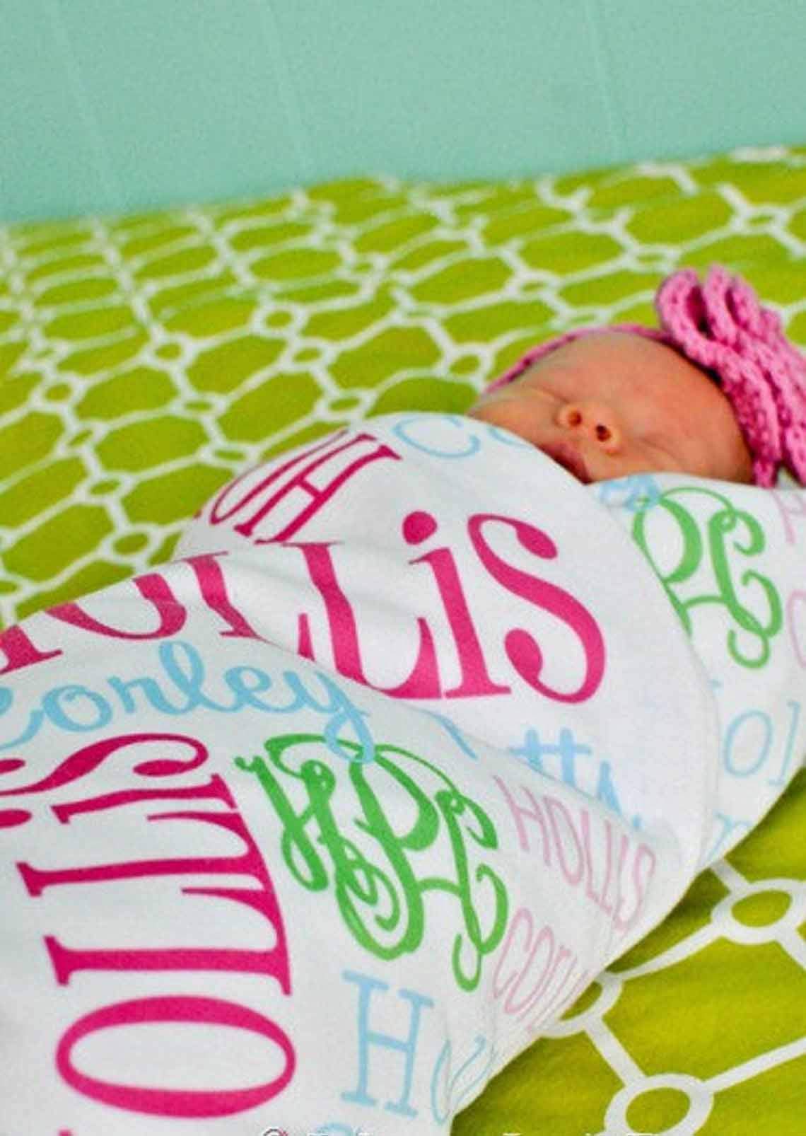 Personalized Baby Blanket with Name - Custom Embroidered Blankets for Boys & Girls | Newborn Gift for Parents & Grandparents | Birthday, Christmas, Mother's Day Present | Soft Receiving Blanket for Nursery, Stroller & Travel