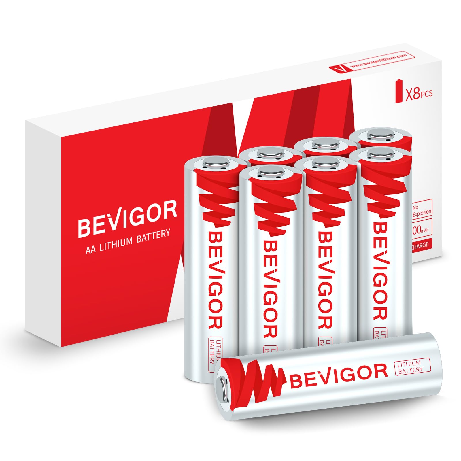 BEVIGOR® 8 Pack AA Lithium Batteries 1.5V 3000mAh - Long Lasting Double A Batteries with 20-Year Shelf Life (Non-Rechargeable) - Perfect for Digital Cameras, Smoke Alarms, and Emergency Kits