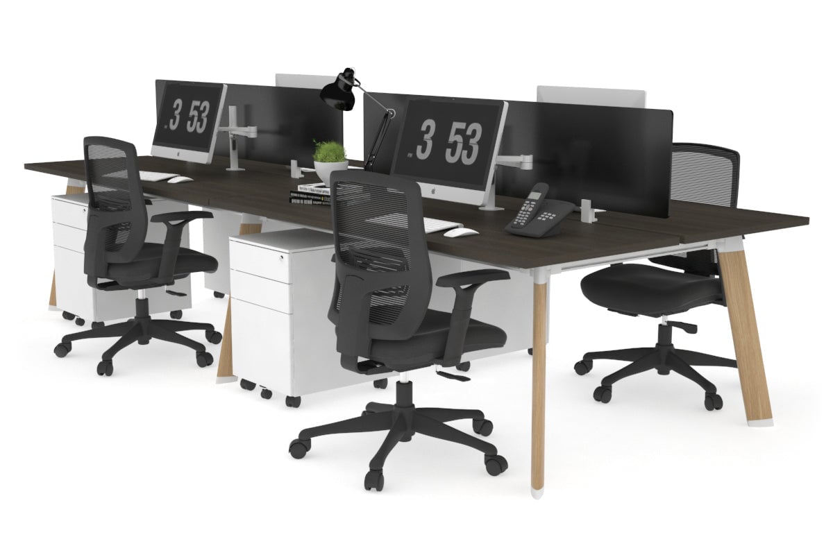4-Person Workstation with Wood Imprint Frame - 1800L x 700W Office Desk for Team Collaboration & Productivity | Perfect for Open Office Spaces & Coworking Environments