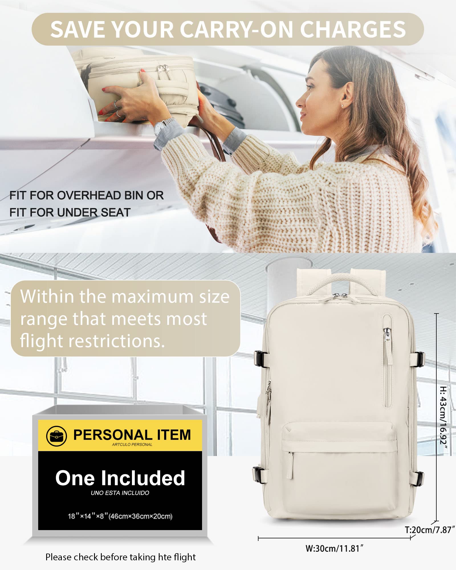 Airline Approved Carry On Backpack for Women & Men - 17 Inch Waterproof Travel Backpack with Laptop Compartment - Perfect for Business Trips, Work Commutes & Weekend Getaways