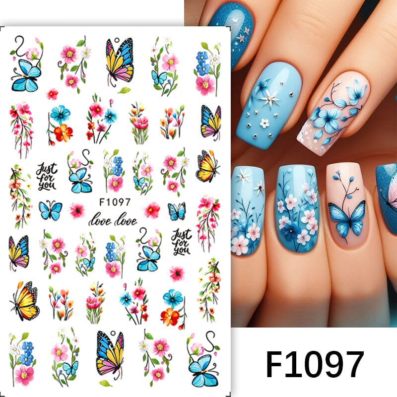 3D Blue Butterfly Flower Nail Stickers F1097 - DIY Nail Art Decals for Women, Perfect for Parties, Weddings & Special Occasions