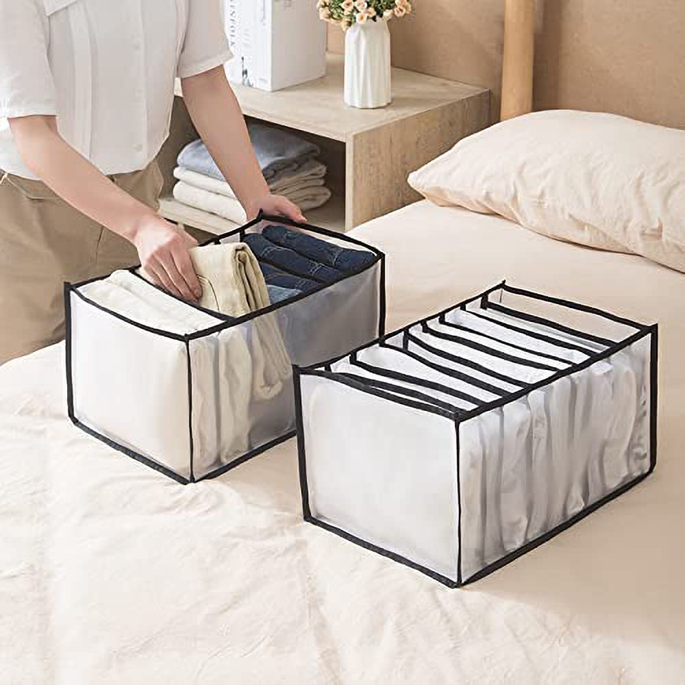 7-Grid Washable Wardrobe Clothes Organizer - Foldable Mesh Storage Box for Jeans, Underwear & Accessories | Medium Size Closet Drawer Organizer (1PC) | Perfect for Bedroom, Closet & Travel Organization