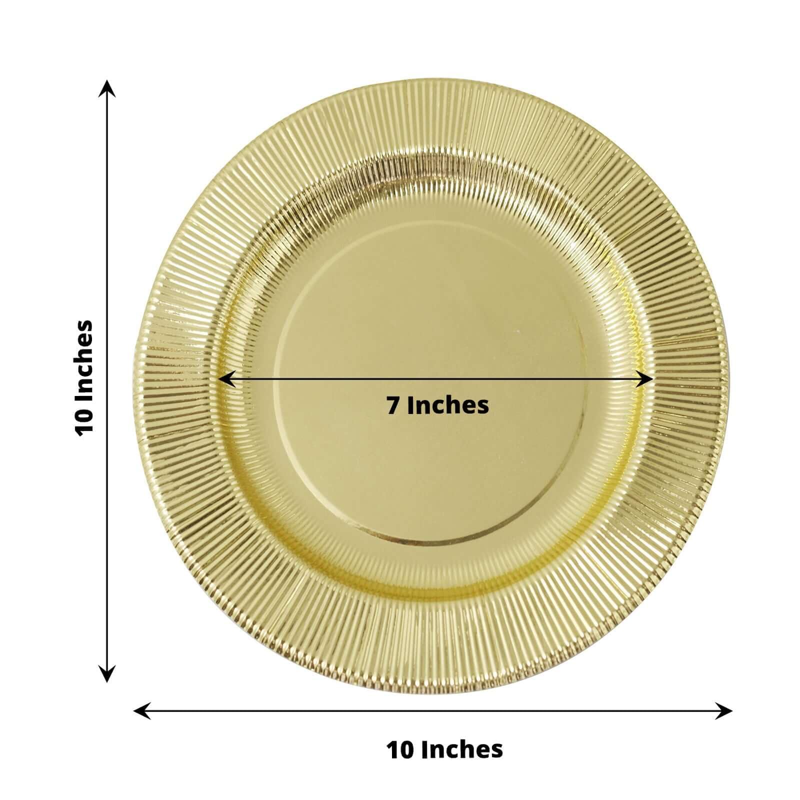 Efavormart 25 Pack Metallic Gold Sunray 10 Inch Disposable Dinner Plates - 350 GSM Heavy Duty Paper Plates for Parties, Weddings, and Special Events