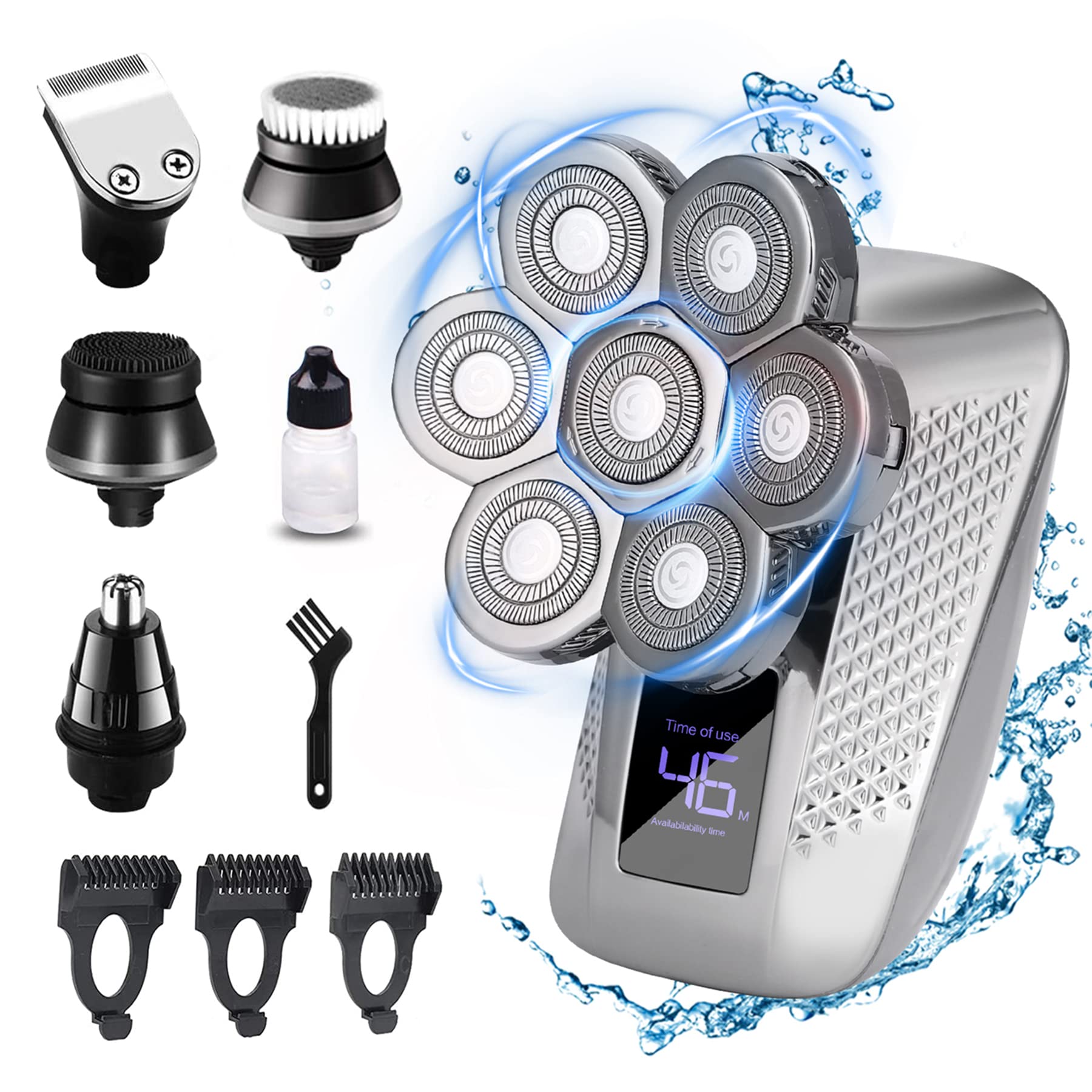7D Electric Head Shaver for Bald Men - Cordless Rechargeable Men's Shaving Kit with Replacement Blades | Smooth Head Shaving for Home, Travel & Gym Use