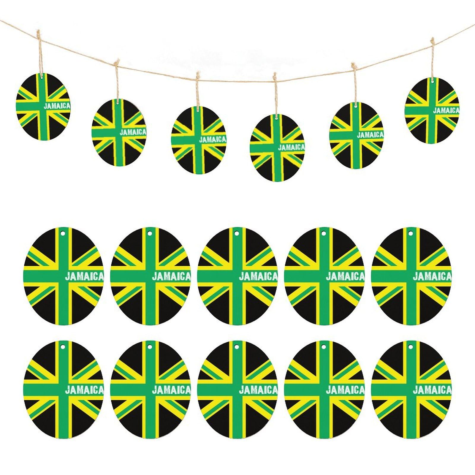 10 Pcs Jamaican Flag Wooden Christmas Ornaments - Easter Egg Decorations with Hemp Rope for Holiday Tree, DIY Crafts & Home Party Supplies | Perfect for Christmas, Easter, Caribbean-Themed Parties & Cultural Celebrations
