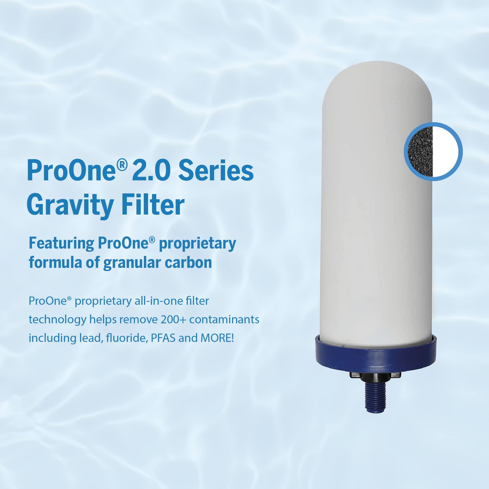 ProOne Traveler+ Stainless Steel Gravity Water Filter System - 2.25 Gallon Countertop Water Dispenser with 2 Filters & Wire Stand | Home, Camping, Emergency Preparedness & Outdoor Adventures