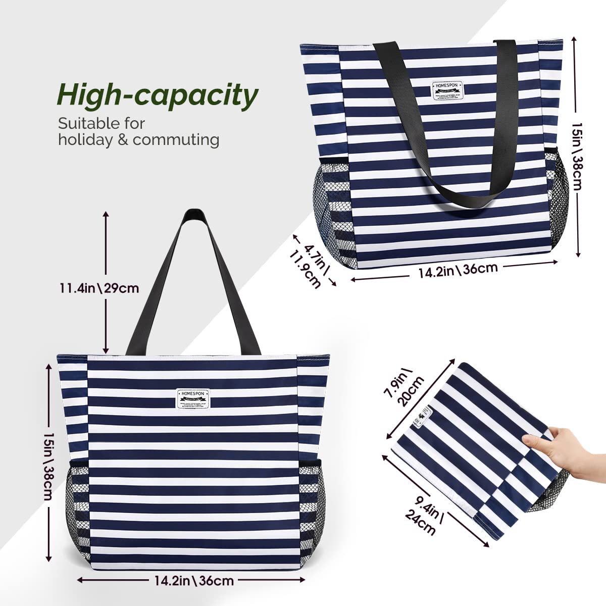 Burninger Large Waterproof Beach Bag for Women - Sandproof Tote with Zipper & Multiple Pockets - Ideal for Pool, Gym, Travel & Vacation - Durable & Spacious Carryall for Swimming, Shopping & Outdoor Activities