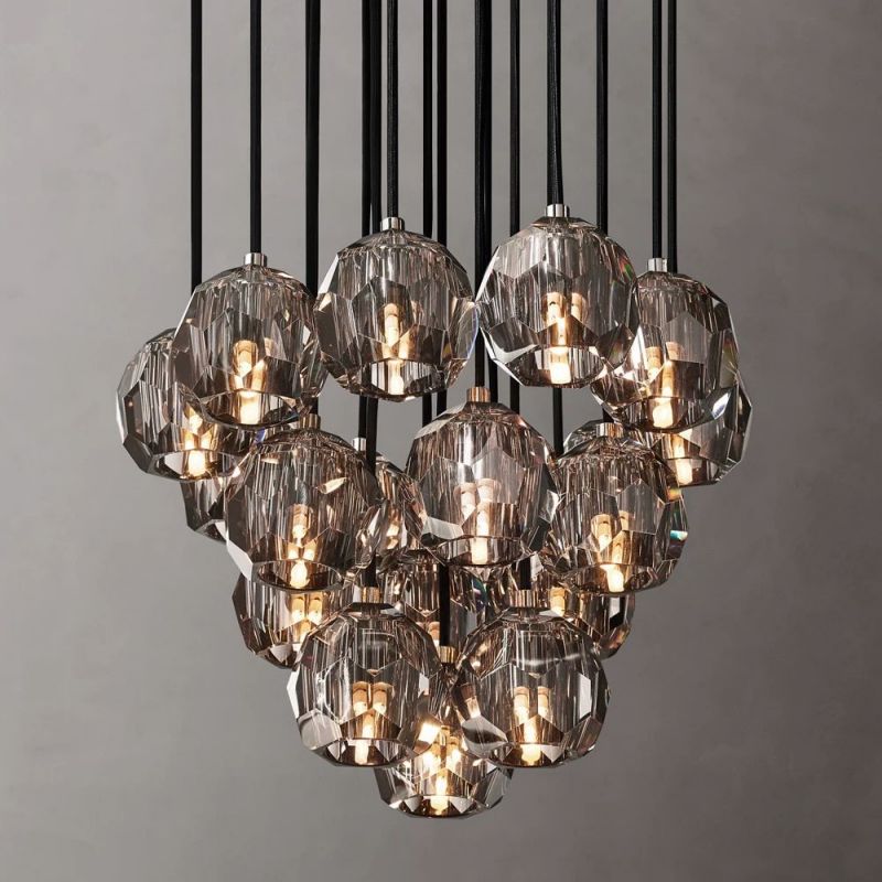 Crystal Ball Cluster Round Chandelier - 19 Lights Modern Ceiling Fixture for Dining Room, Living Room, Bedroom, and Entryway