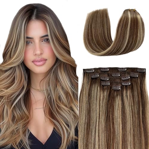 70g Clip in#6T6/18 Ombre Chesnut Brown and Beige Blonde Balayage