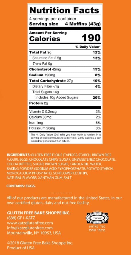 Katz Gluten Free Chocolate Chip Muffin Snacks - Dairy Free, Nut Free, Soy Free, Kosher Certified (3 Packs, 6oz Each) | Perfect for School Lunches, Travel Snacks & Celiac-Friendly Diets