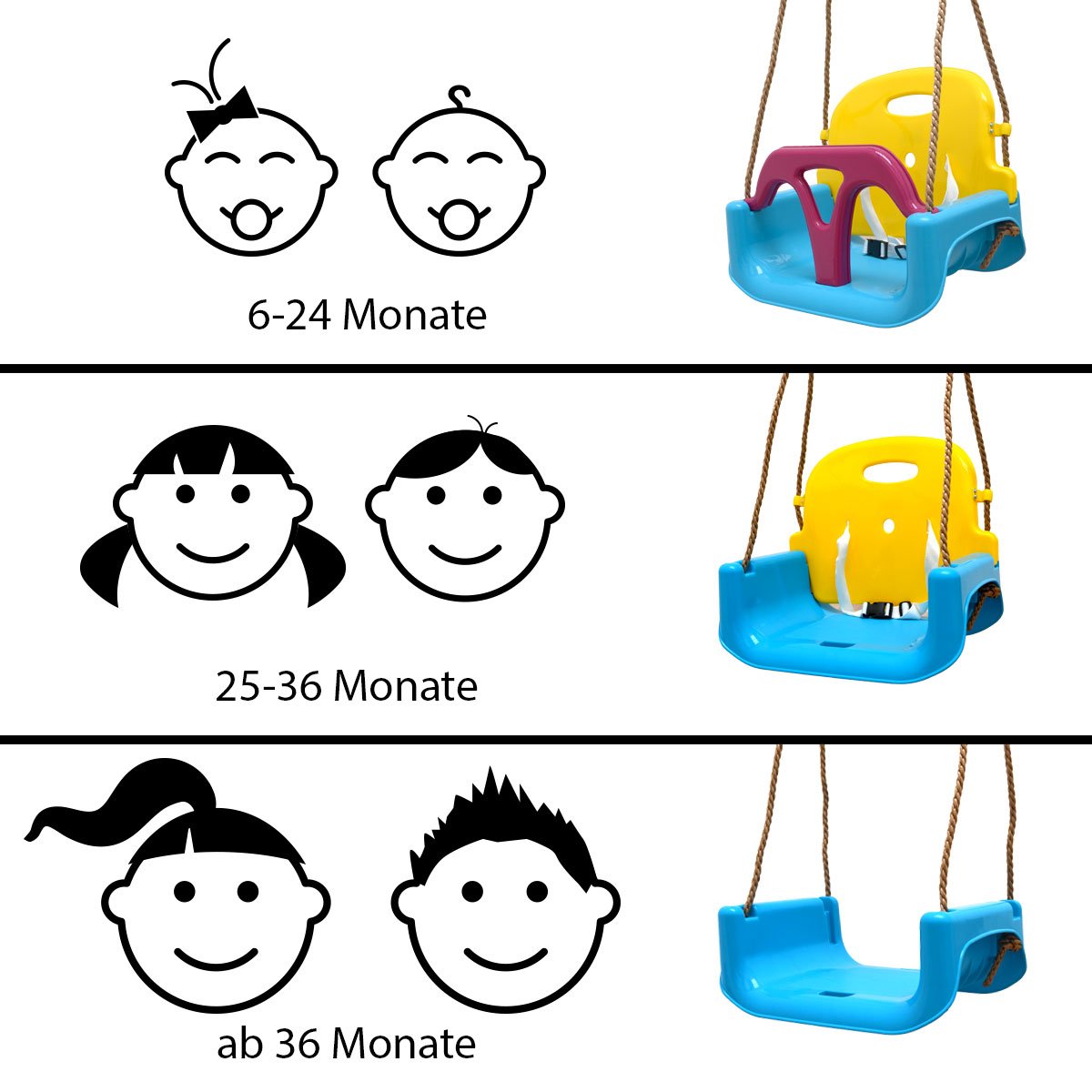 LittleTom 3-in-1 Baby Swing Chair 40x43x33cm for Infants 6-72 Months - Blue & Yellow | Portable Infant Seat for Indoor, Outdoor & Travel Use