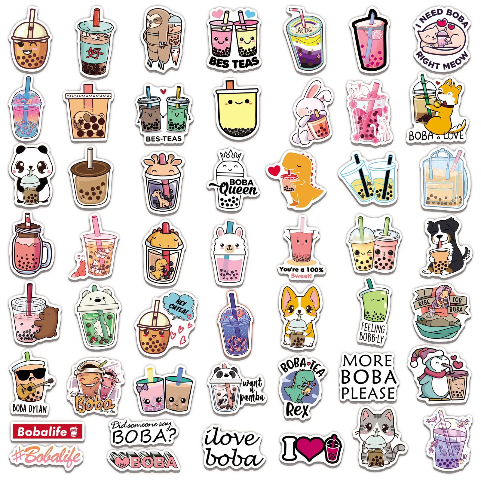 50PCS Kawaii Bubble Tea Stickers - Cute Boba Stickers, Waterproof Vinyl Aesthetic Stickers for Water Bottles, Laptops, Journals - Perfect for Teens, Kids & Girls - Great for School, DIY Crafts & Gift Wrapping