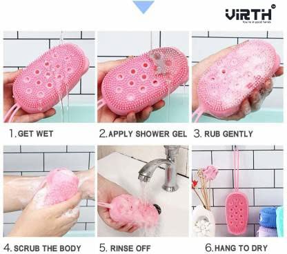 Virth® Silicone Body Brush - Soft Exfoliating Shower Brush for Kids & Adults - Gentle Back Scrubber Alternative - Perfect for Bubble Bath & Spa Days (Great for Sensitive Skin & Deep Cleansing)