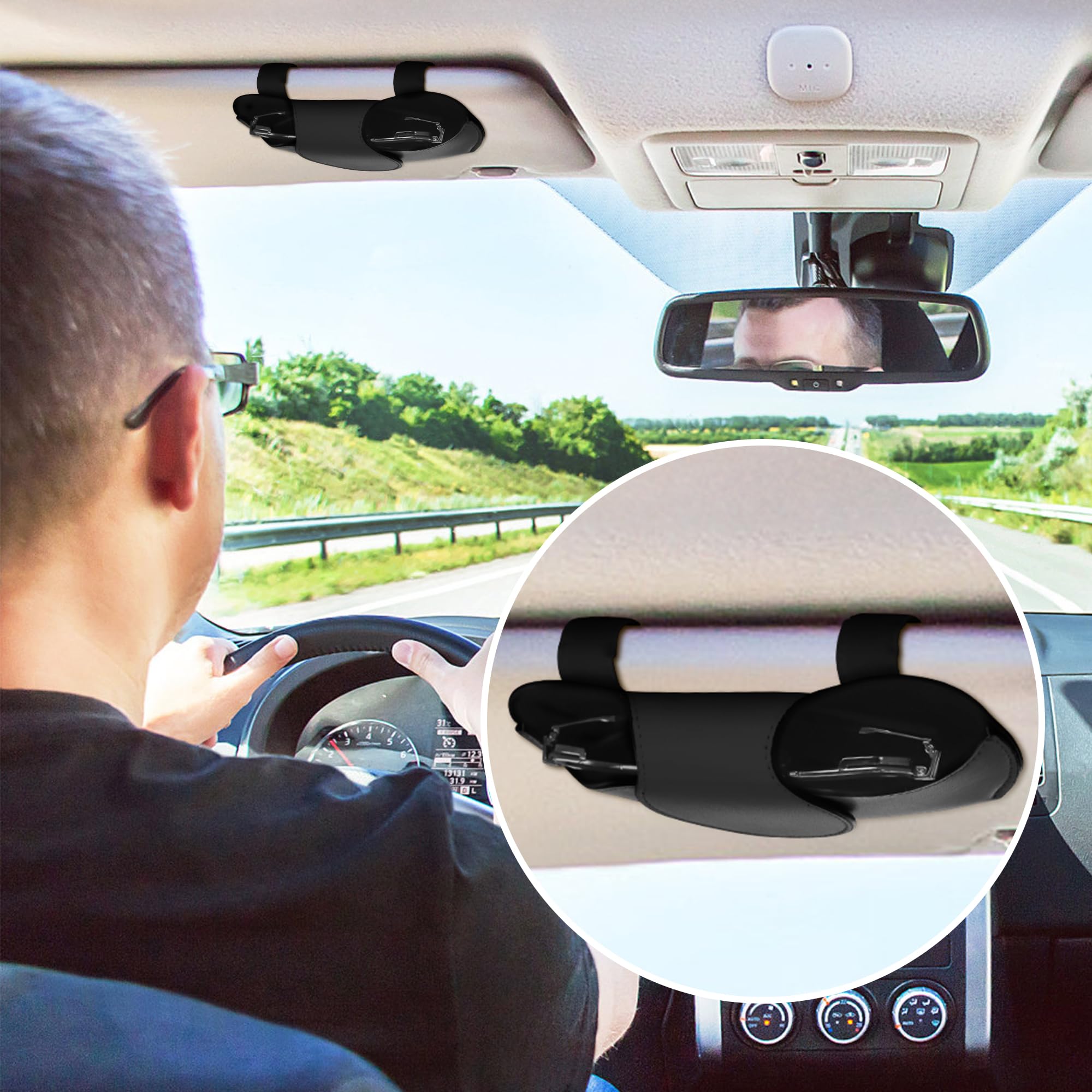 Amelity Car Visor Sunglass Holder Clip - Durable Black Car Accessories for Men & Women, Perfect for Driving, Travel, and Outdoor Adventures