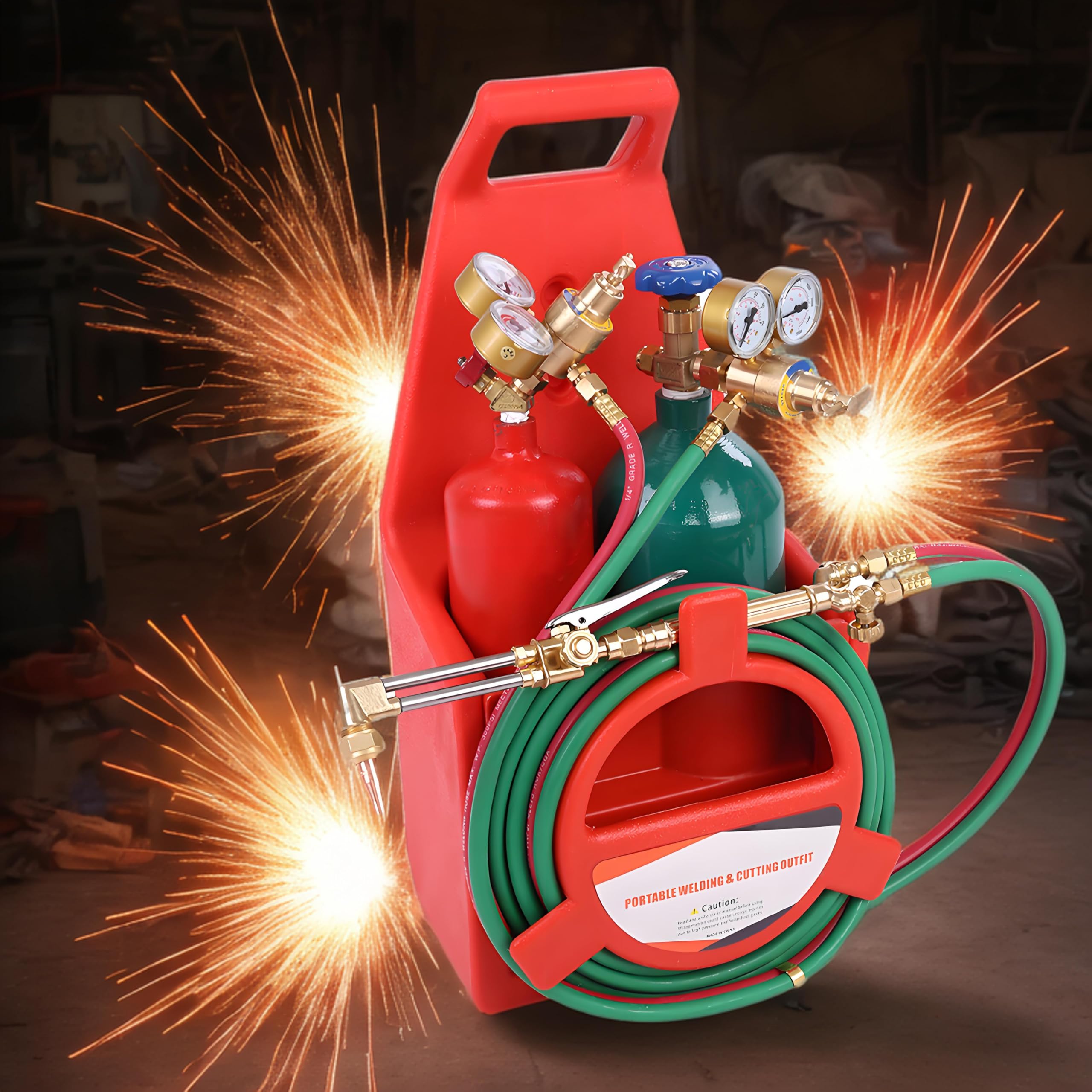 Oxyacetylene Torch Kit - Portable Welding & Cutting Torch Set with Gauge, Oxygen Acetylene Torch, Long Pipe Brass Nozzle for Metalworking, DIY Projects & Repairs | Fast US Shipping