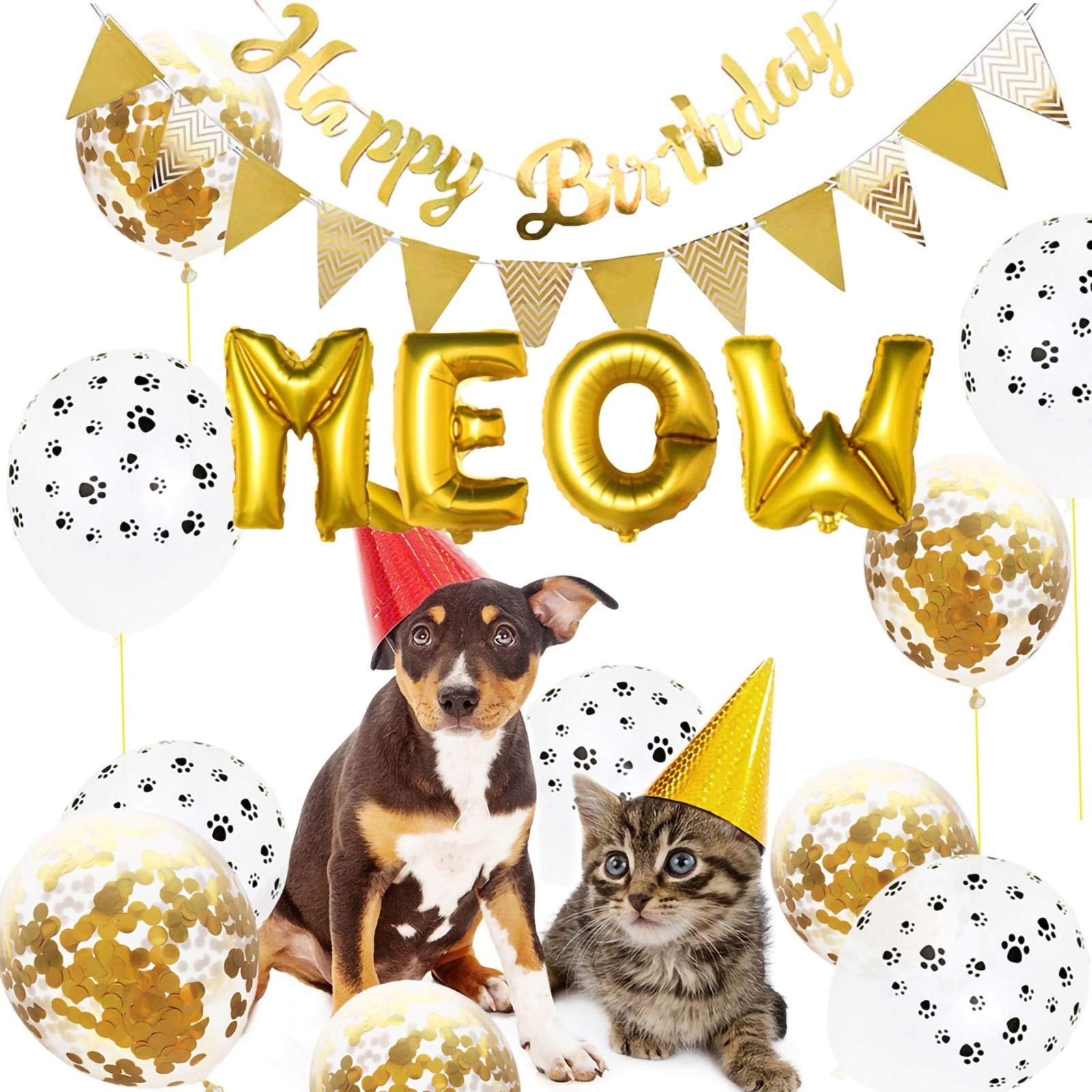 Cat Birthday Party Supplies - Meow Letter Balloons, Cat Paw Print Balloons & Happy Birthday Banner for Pet Celebration | Perfect for Kitty Themed Birthday Decorations, Adoption Parties & Cat Lover Events