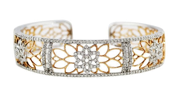 18K Rose Gold & White Gold Diamond Cuff Bracelet for Women - Elegant Stackable Bangle for Wedding, Anniversary & Special Occasions
