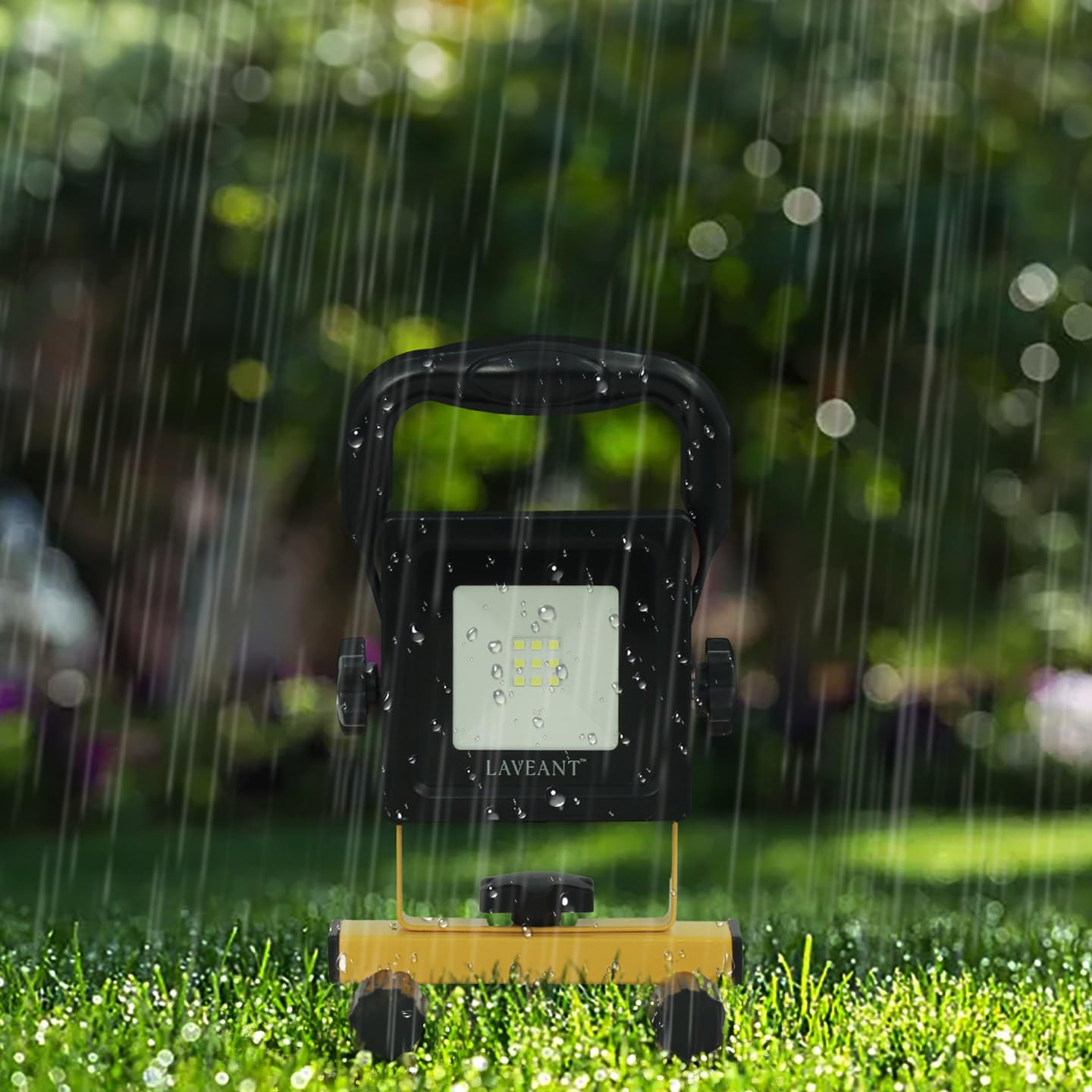 10W 2200mAh Rechargeable LED Work Light - 600 Lumens Portable Tiltable Waterproof Flood Light with Stand - Yellow - Perfect for Outdoor, Garage, Emergency, Camping & DIY Projects