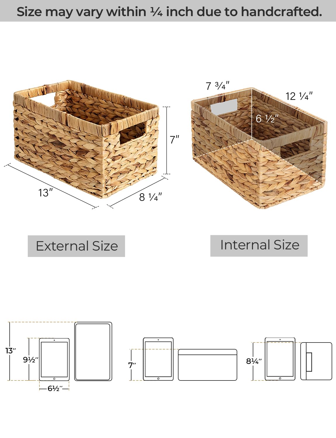 StorageWorks Narrow Storage Bins - Small Wicker Baskets with Built-in Handles for Home Organization | Perfect for Bathroom, Kitchen, Closet & Office Storage