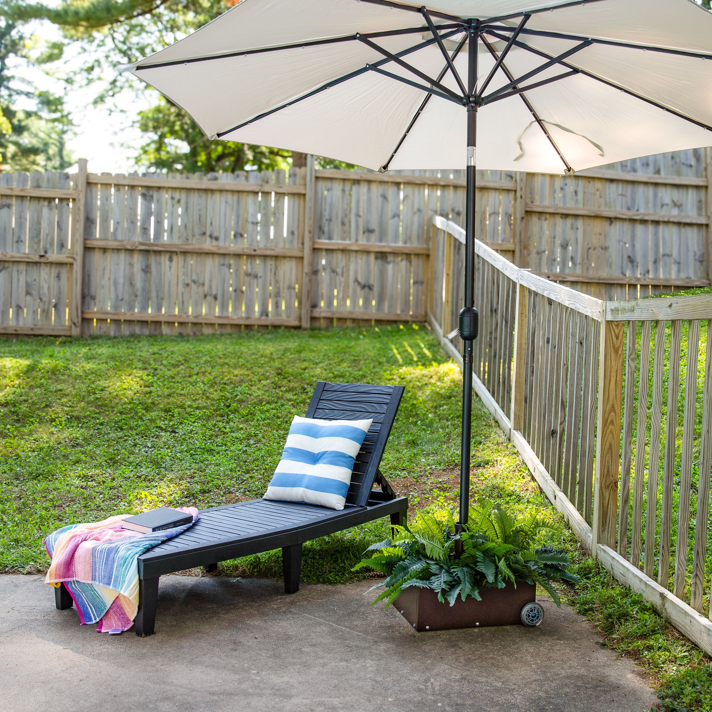 Heavy Duty Patio Umbrella Stand with Wheels & Planter - Outdoor Garden Decor for Poolside, Deck, Backyard, and Patio Use
