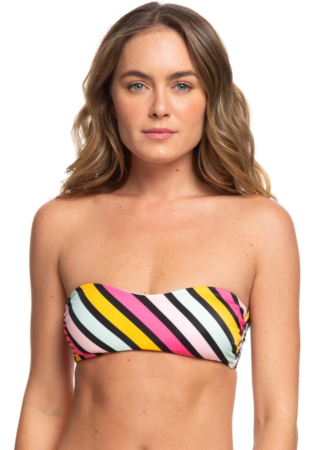 Roxy Pop Surf Bandeau Swim Top - Women's Two-Piece Bikini Top in Anthracite, Size Large | Perfect for Beach Vacations, Pool Parties & Summer Surfing