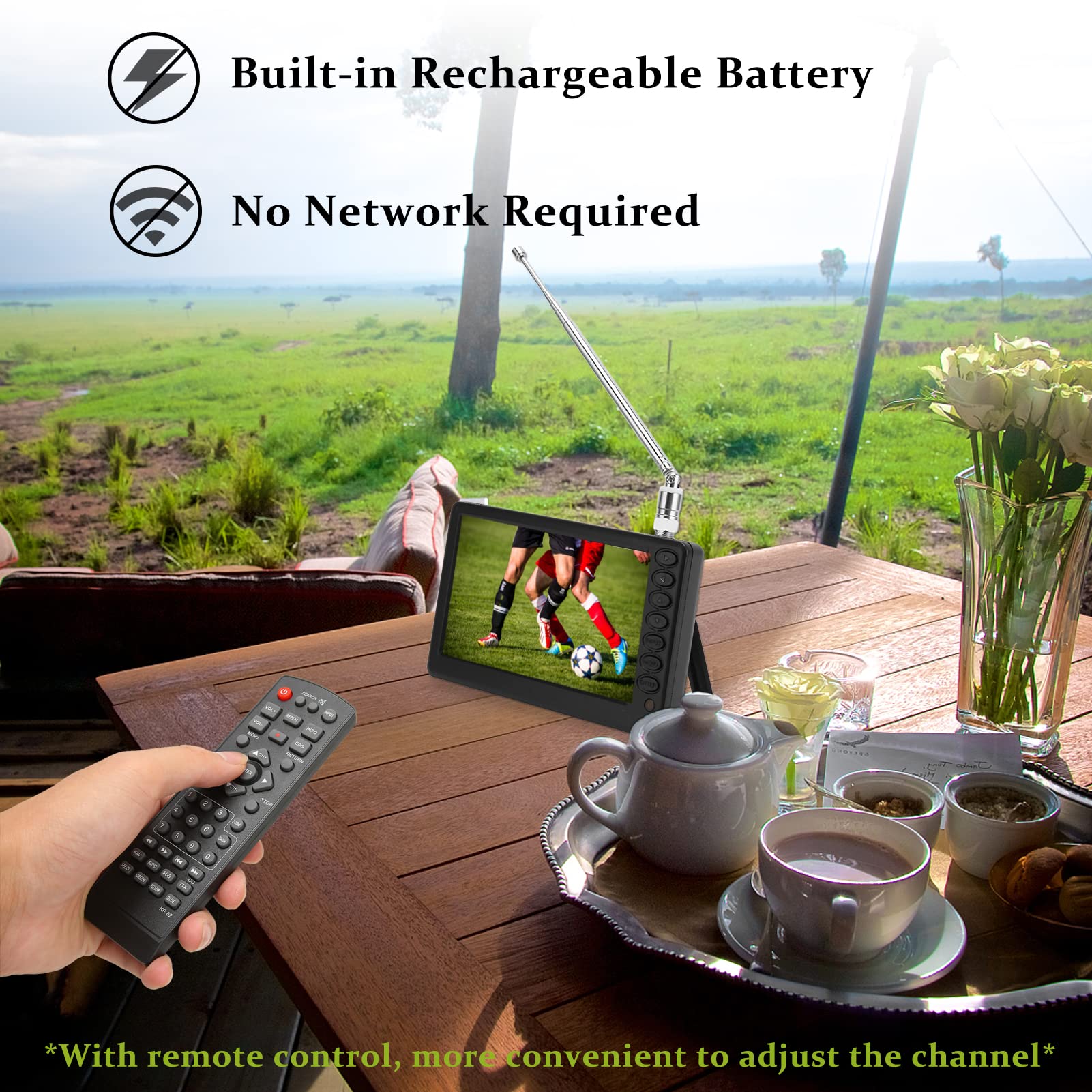 5 Inch Portable Digital TV - Rechargeable 1080P Mini TV with USB Plug & TF Card Slot | Perfect for Car, Travel, Kitchen, Camping & Outdoor Activities