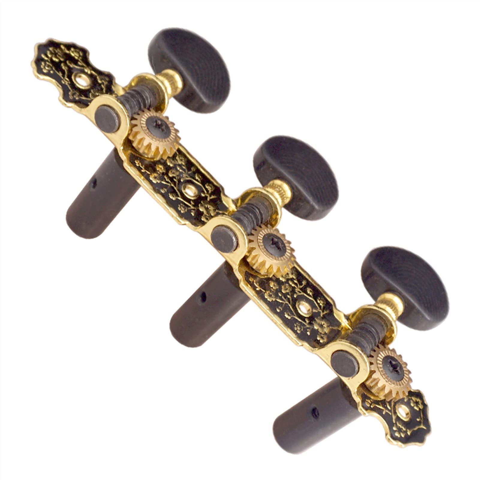 2 Pcs Gold & Black Classical Guitar Tuning Pegs - Machine Heads & Knobs for Acoustic & Electric Guitars - Perfect for Tuning, Repair & Replacement - Ideal for Musicians, Beginners & Guitar Enthusiasts