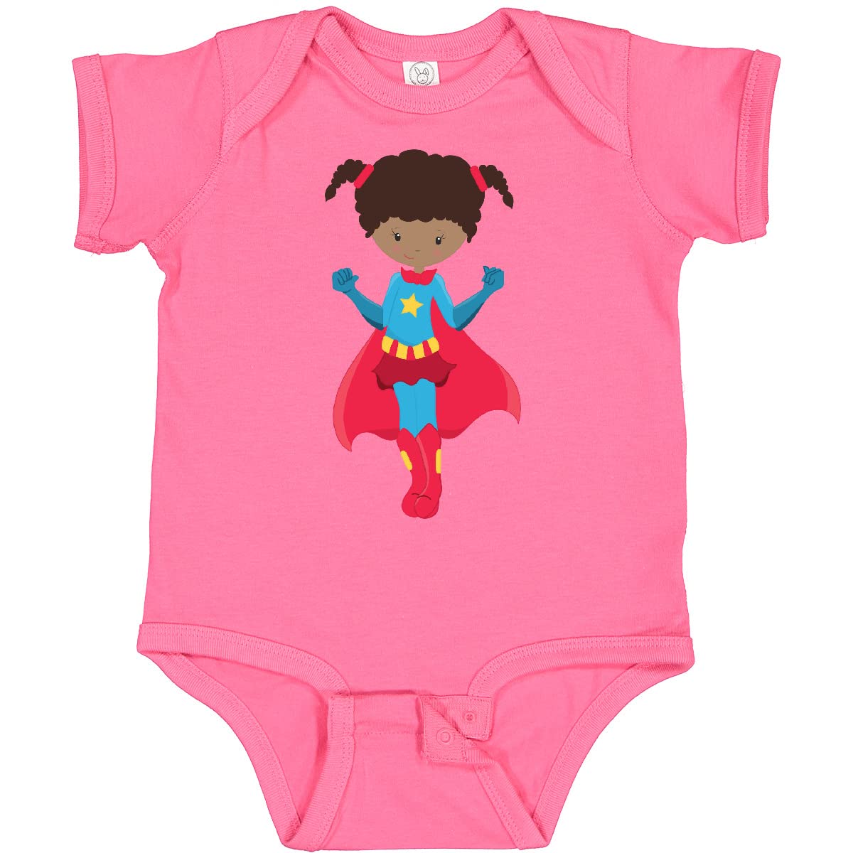 Inktastic African American Superhero Girl with Red Cape Baby Bodysuit - Cute Infant Outfit for Playdates, Costume Parties & Superhero-Themed Events