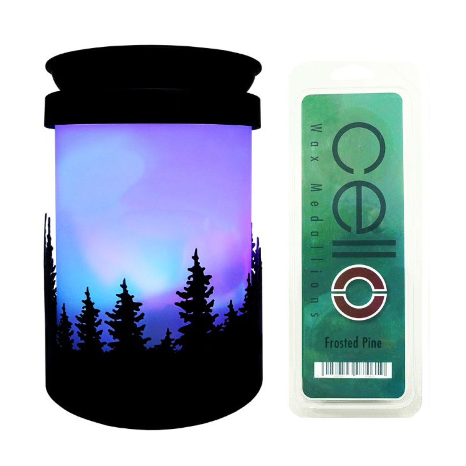 Cello Aurora Northern Lights Electric Wax Melt Burner with Frosted Pine Medallions - Aromatherapy Diffuser for Home, Office & Spa Relaxation