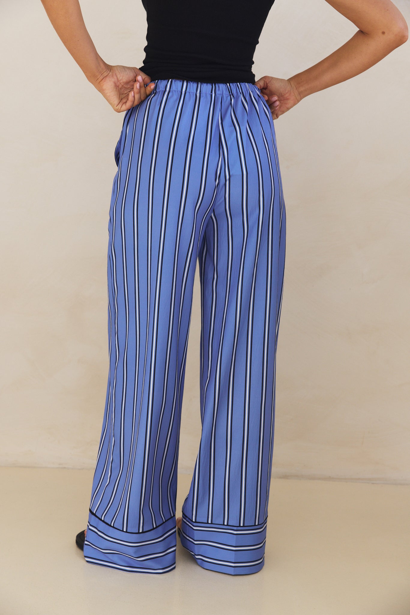 Nina Women's Blue Striped Pants - Comfortable Casual Trousers for Work, Travel & Everyday Wear