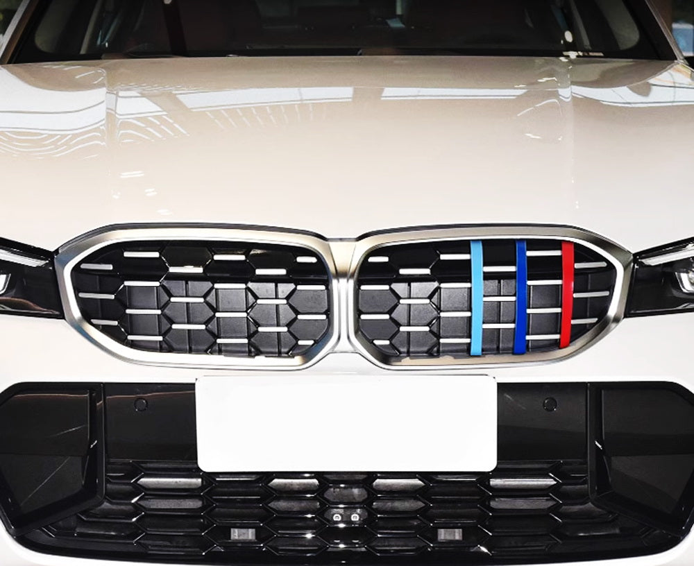BMW G20 3 Series LCI (2023+) M Color Stripe Diamond Grille Insert Trims - Carbon Fiber Style Upgrade for Front Bumper - Perfect for Car Enthusiasts & Show Vehicles