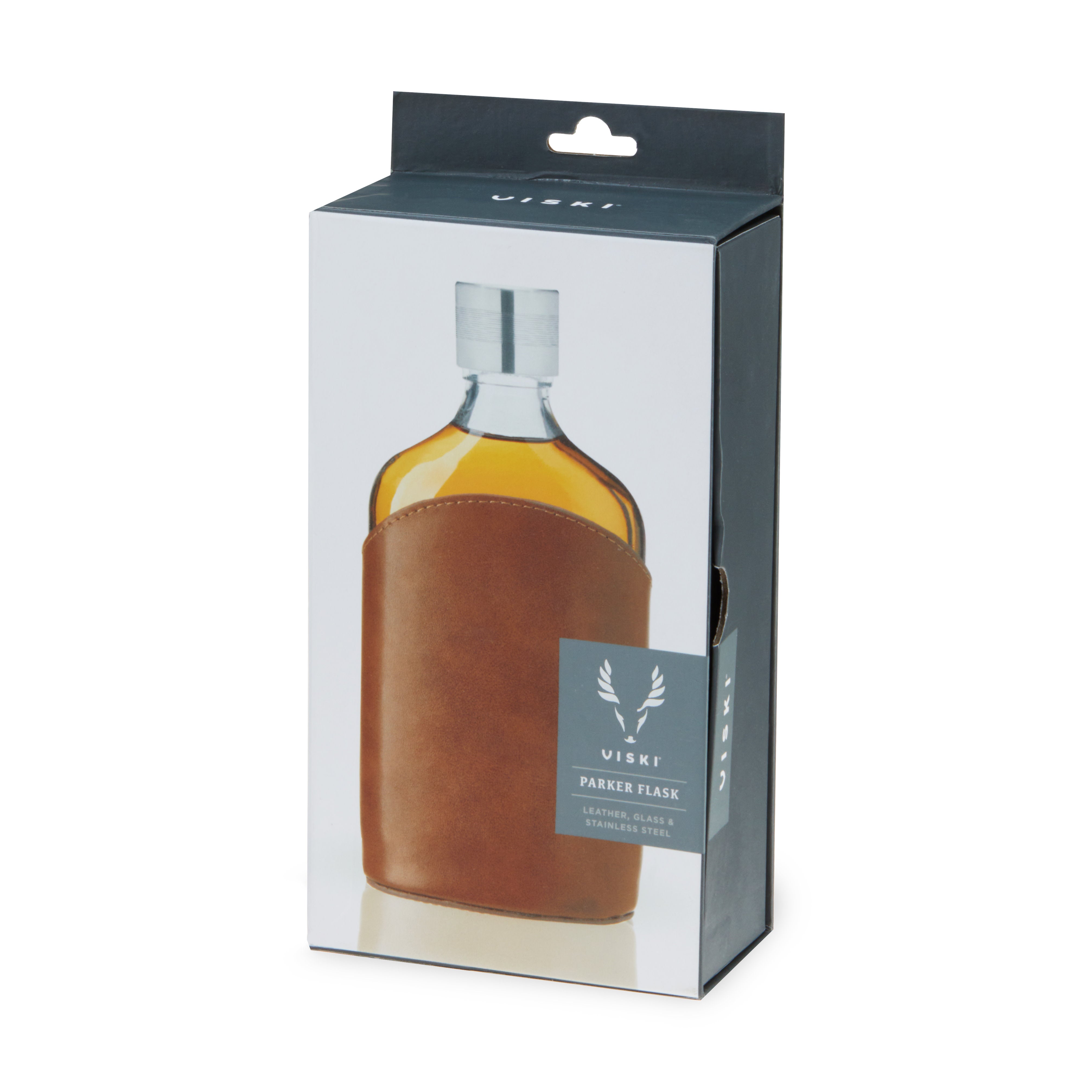 Premium Parker Leather Wrapped Glass Flask - Elegant Stainless Steel Liquor Bottle for Whiskey, Bourbon & Scotch - Perfect for Outdoor Adventures, Camping & Gifts