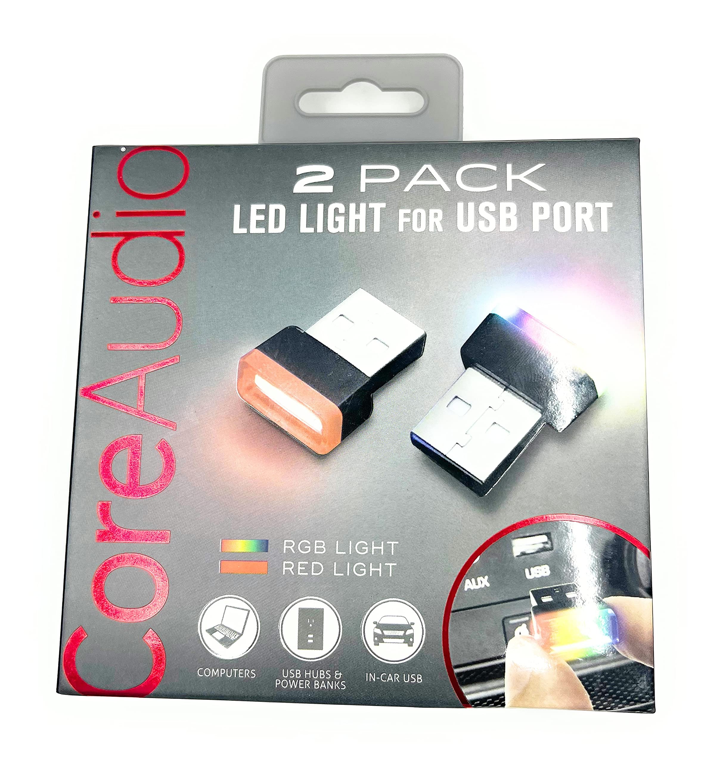 2 Pack USB LED Light - RGB & Red Car Port Light, Computer USB Light, Power Bank Light - Perfect for Car, Home, Office & Gaming Setup