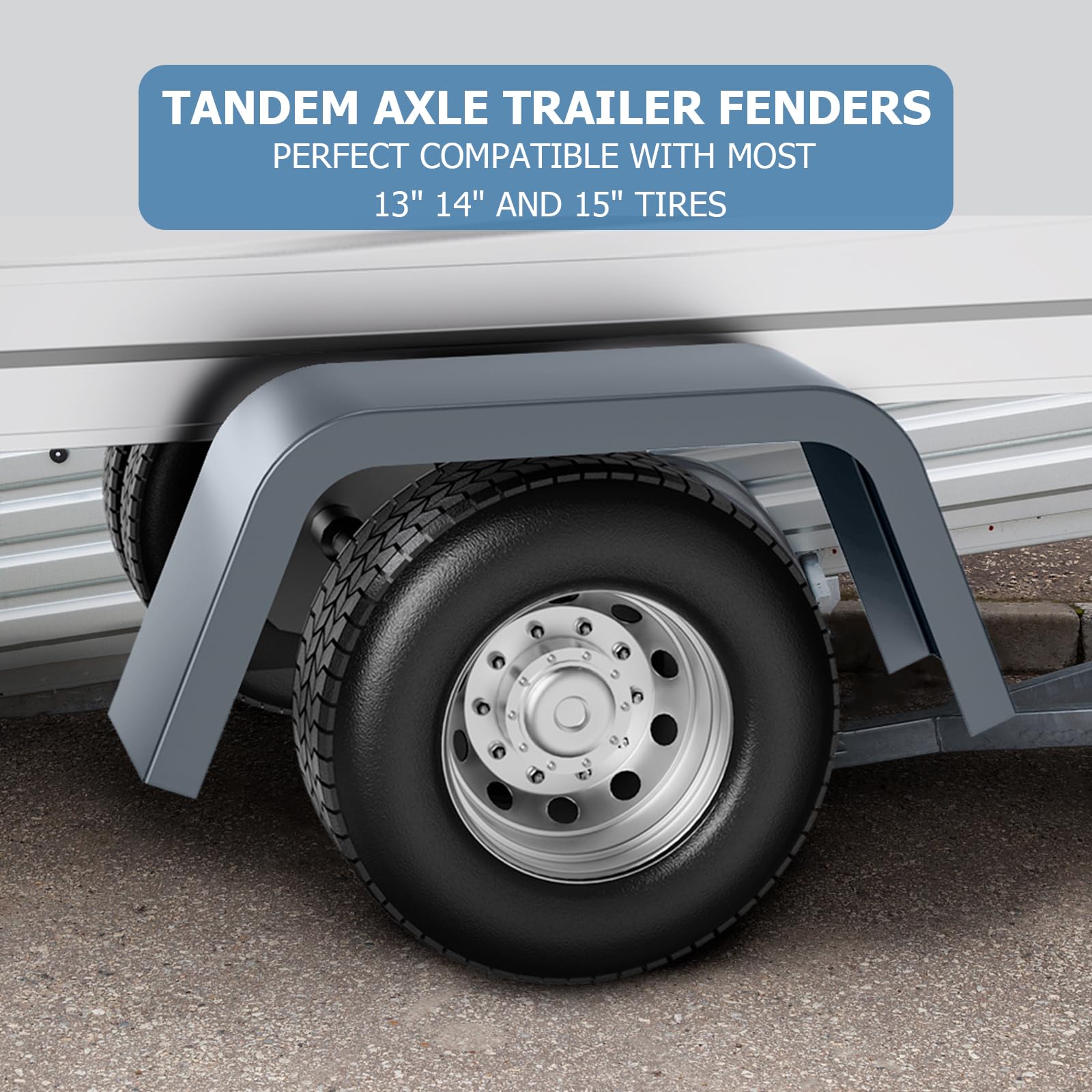 Heavy Duty 14 Gauge Steel Trailer Fenders - 2 Pack for Single Axle 14