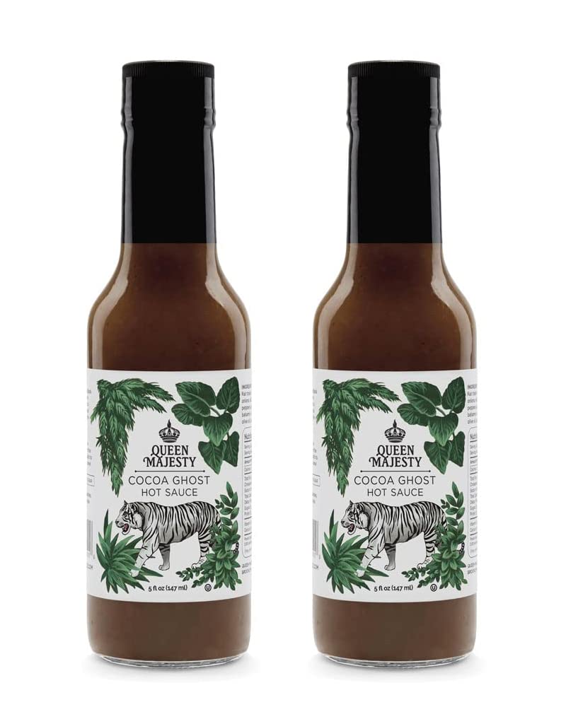 Queen Majesty Hot Sauce - Cocoa Ghost Hot Sauce 5 Fl Oz (2 Pack) - All Natural Habanero & Ghost Pepper Sauce with Chipotle - Vegan, Low-Carb, Sugar-Free, Kosher, Gluten-Free, Non-GMO - Perfect for Tacos, Wings & Spicy Food Lovers