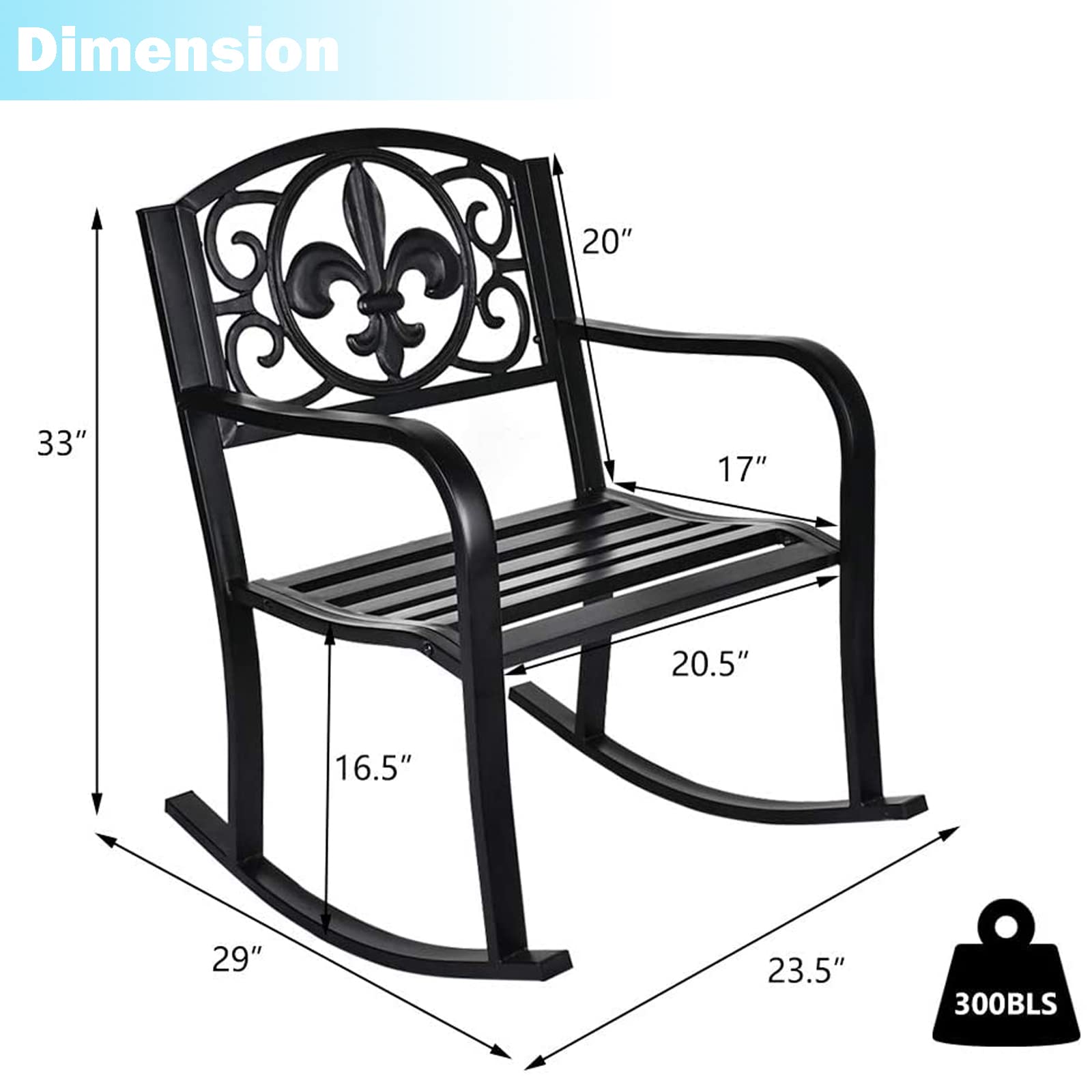 MAGIC UNION Outdoor Metal Rocking Chairs Set of 2 - Black Patio Rocker Cast Iron Glider Chairs for Garden, Deck, Backyard, Terrace - Perfect for Relaxing, Lounging & Enjoying Outdoor Spaces (Set of 2)