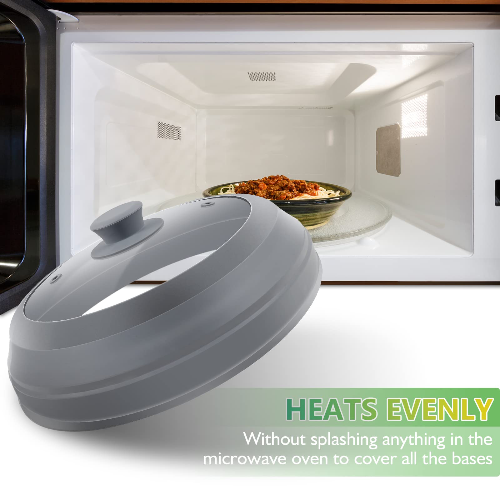 BPA-Free Glass Microwave Splatter Cover - 10.5 Inch Foldable Microwave Plate Cover & Silicone Splash Guard for Food - Perfect for Reheating, Cooking, and Preventing Messes in Microwave Ovens