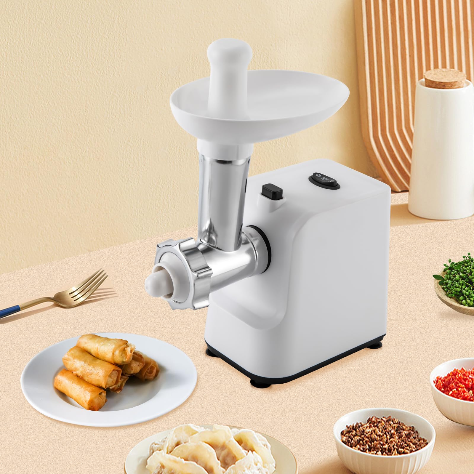 Electric Meat Grinder - Heavy Duty Stainless Steel Sausage Stuffer with 3 Grinding Plates & Attachments | Perfect for Home Kitchen & Commercial Use | Great for Ground Beef, Sausage Making & Food Prep
