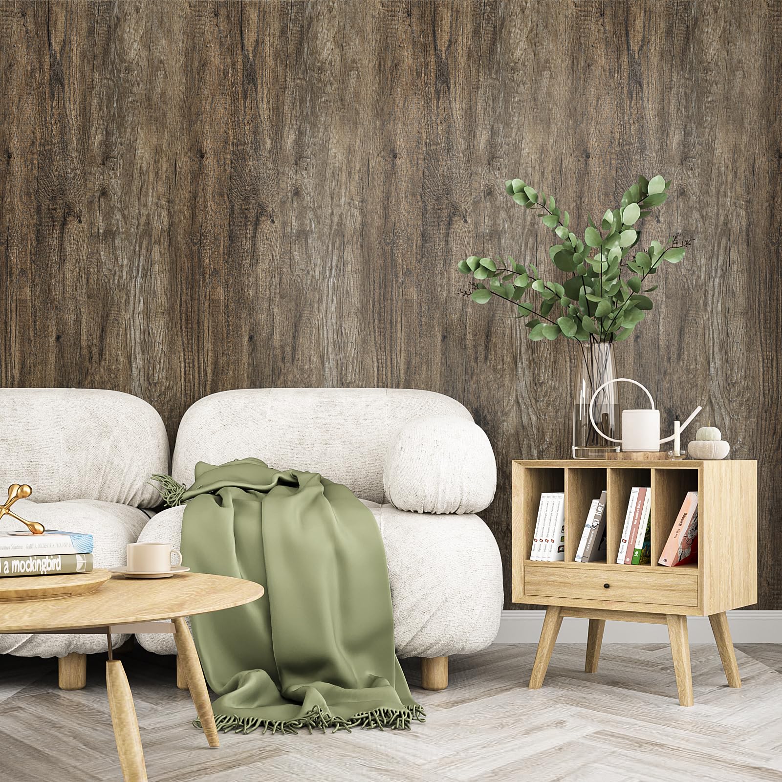 VEELIKE Light Brown Wood Wallpaper Peel and Stick - 15.7''x118'' Rustic Wood Plank Contact Paper, Self-Adhesive Waterproof Removable Wood Grain Vinyl Wrap for Cabinets, Furniture, Desk, Walls - Perfect for Home Office, Kitchen Backsplash, DIY Projects & Room Makeovers