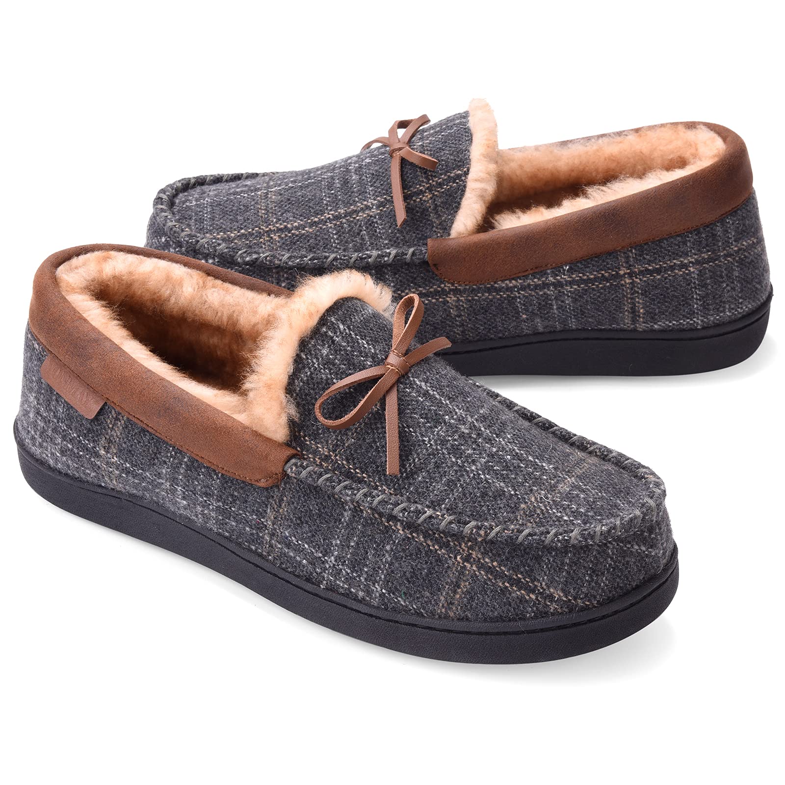 **Men's Fuzzy Moccasin Slippers - Warm Fluffy Fur House Shoes with Memory Foam for Indoor & Outdoor Comfort - Perfect for Winter Lounging, Home Relaxation & Quick Errands**