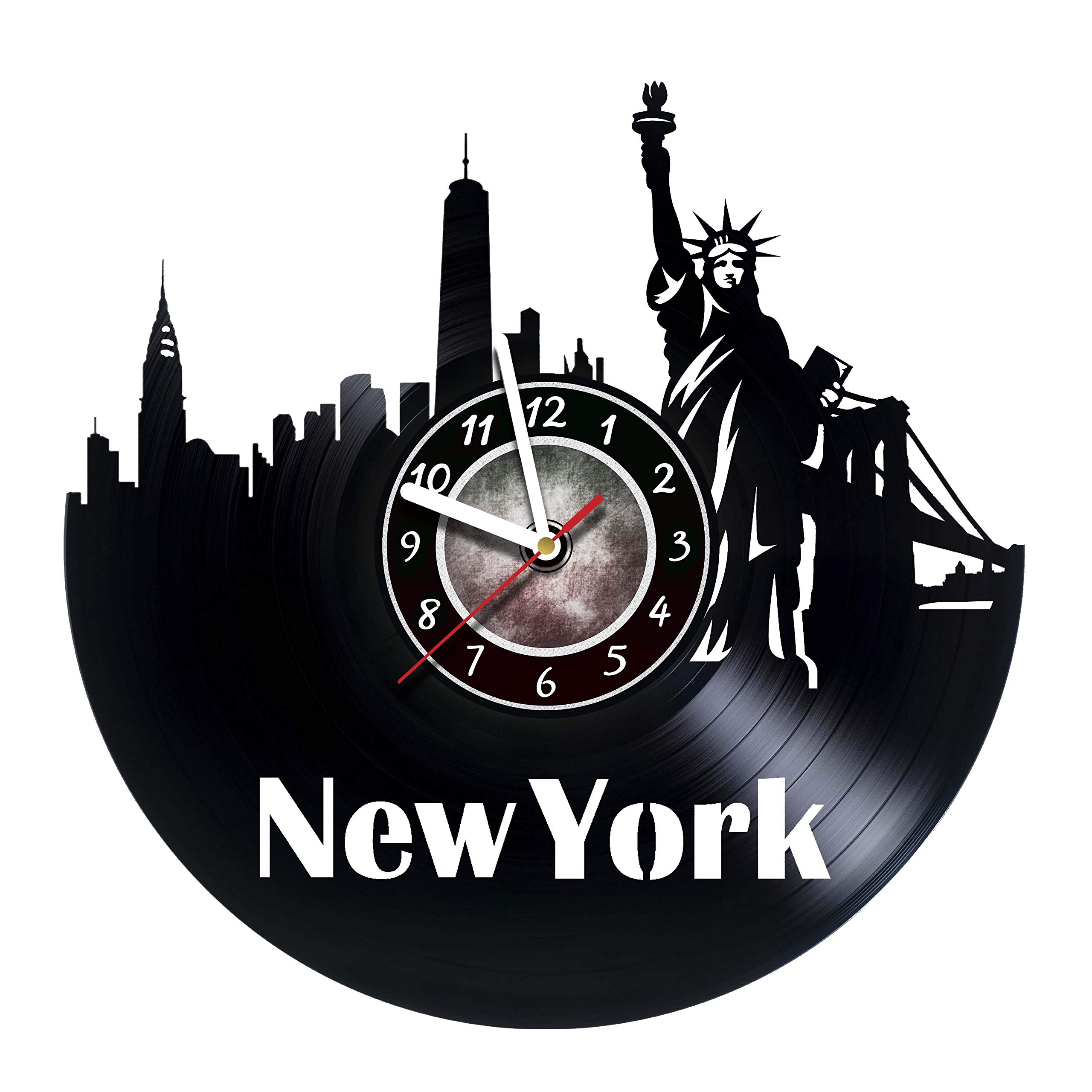 New York City Vinyl Record Wall Clock - Unique Retro Wall Decor for Living Room, Bedroom & Office - Perfect Gift for Music Lovers, Teens, Men & Women - NYC Themed Home Decor for Birthday & Housewarming