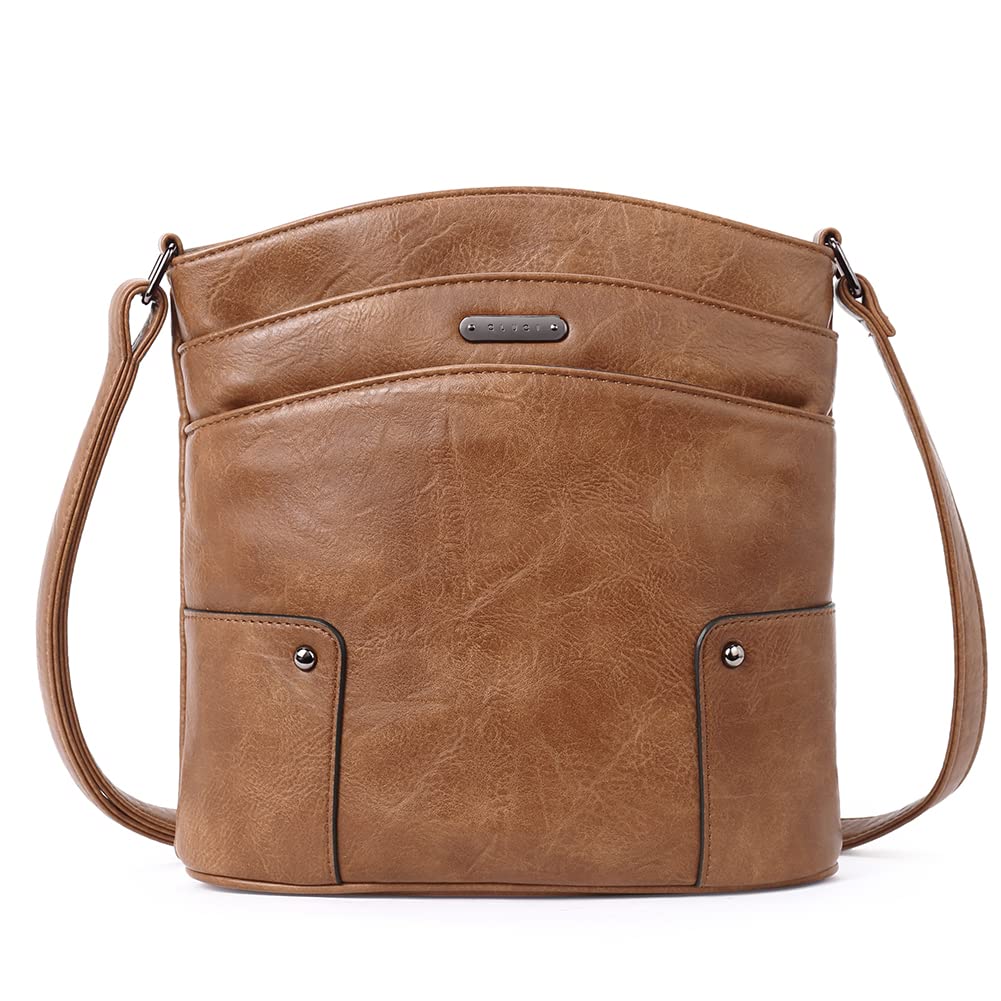 CLUCI Women's Vintage Leather Crossbody Bag with Triple Pockets - Perfect for Travel, Vacation & Everyday Use | Stylish Shoulder Purse for Work, Shopping & Outings