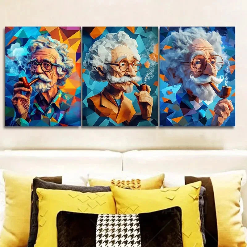 3-Piece Vibrant Clay Old Man Trio Wall Art Set - Colorful Framed Canvas 40x60cm - High Quality Print - 100% Australian Made - Ready to Hang - Perfect for Living Room, Bedroom & Office Decor