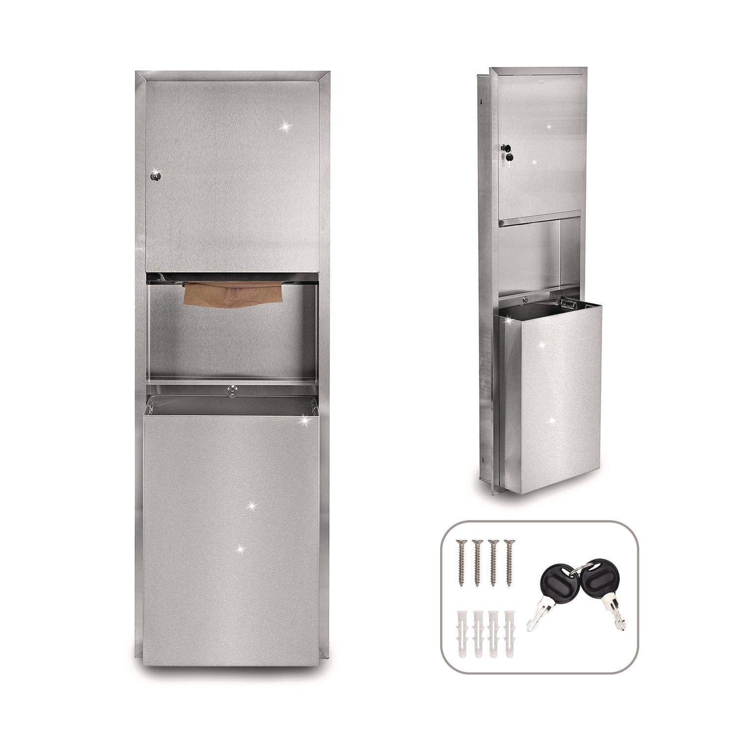 Stainless Steel Recessed Paper Towel Dispenser with Built-in Waste Bin - 56