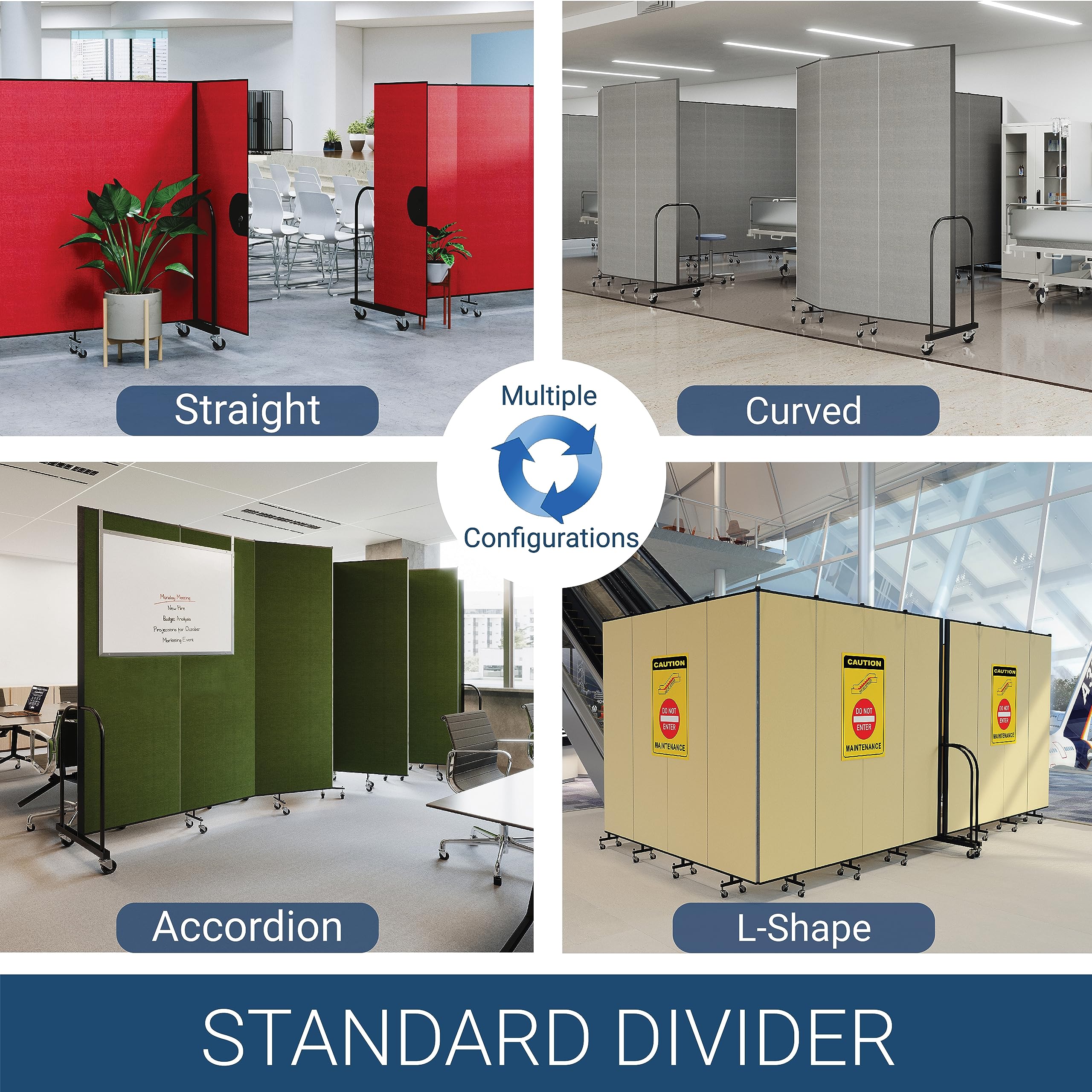 CFSL503-DB 3-Panel Commercial Portable Room Divider - Privacy Screen for Offices, Classrooms & Events - Foldable Partition Wall for Space Separation