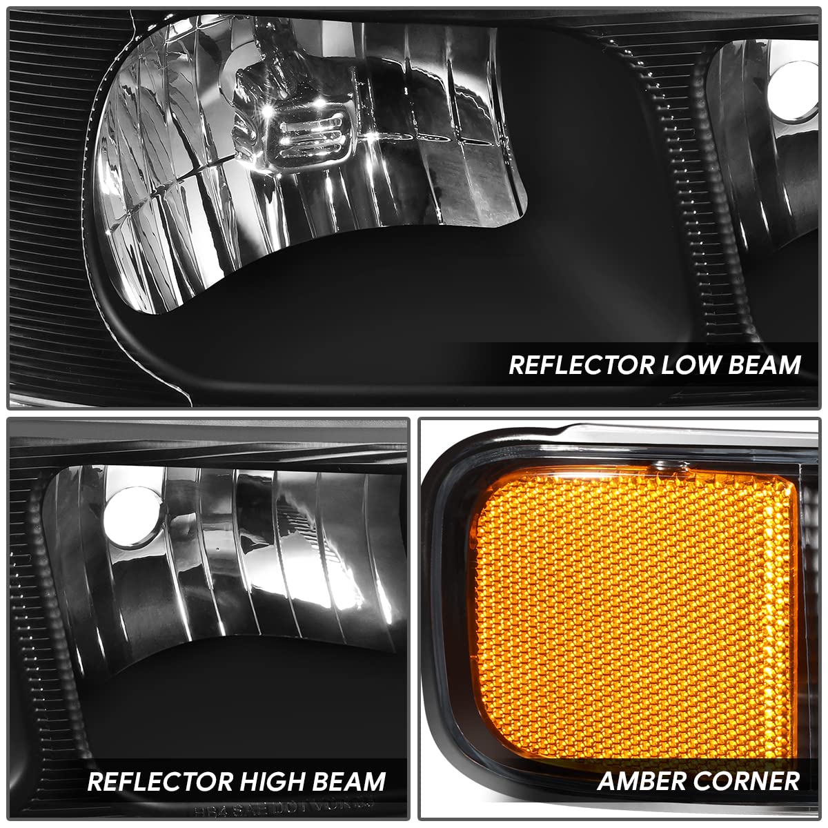 DNA MOTORING Headlights for 03-23 Chevy Express Savana - Black/Amber - Perfect for Night Driving & Off-Road Use