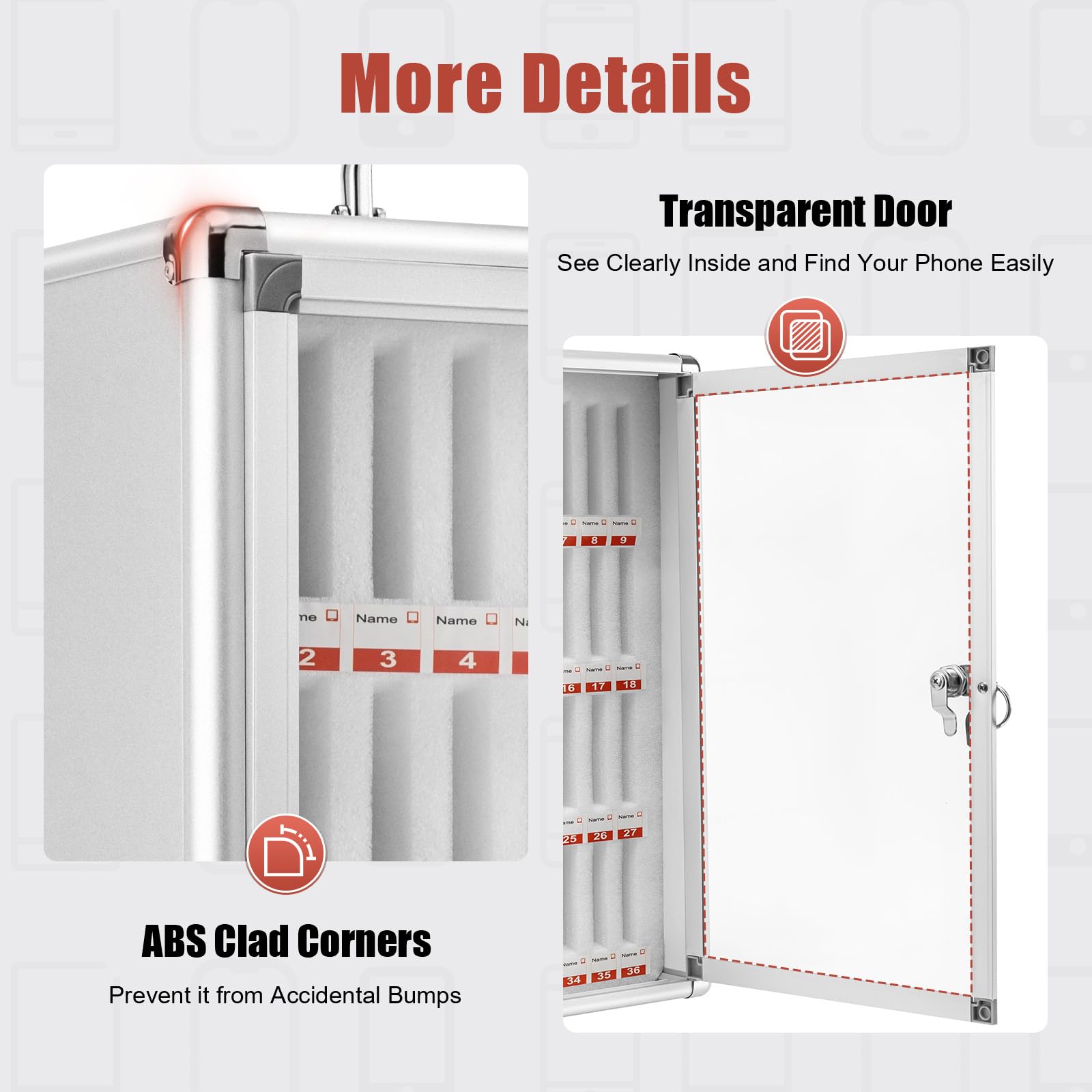 Aluminum Phone Locker with Safety Lock - 36 Slots for Classroom & Office Storage